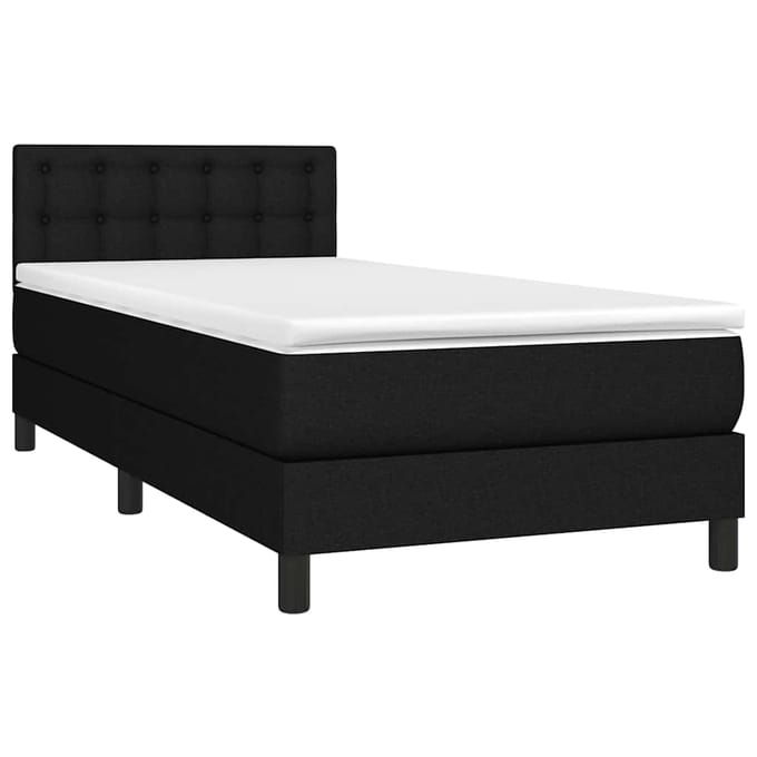 vidaXL - Boxspring - met - matras - en - LED - stof - zwart - 90x200 - cm
