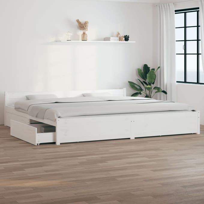 vidaXL - Bedframe - met - lades - wit - 180x200 - cm - Super - King - Size