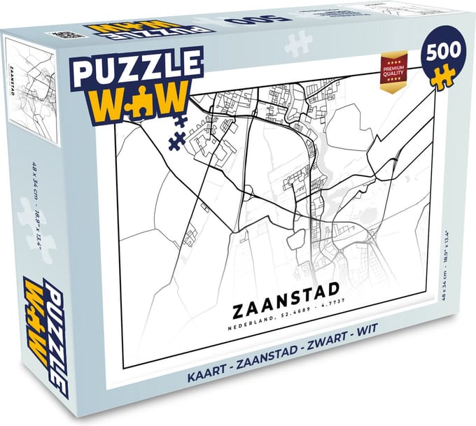Puzzel Kaart - Zaanstad - Zwart - Wit - Legpuzzel - Puzzel 500 stukjes