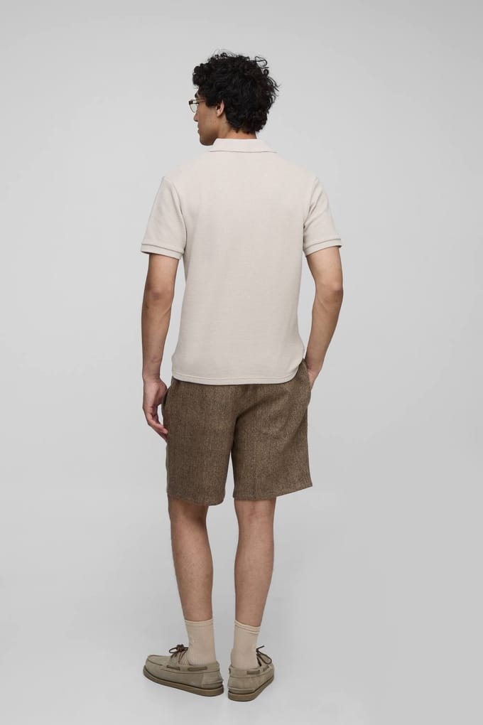 Shorts met elastische taille en relaxed fit in visgraatmotief | Black | Size 30