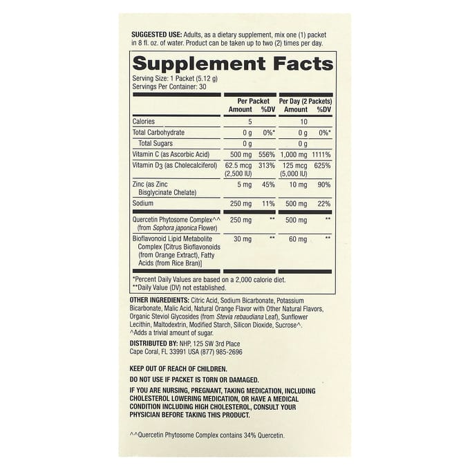 Dr. Mercola, Vitamin C-PAK avec Quercétine, Orange Naturelle, 500 mg, 30 sachets, 5,12 g (0,18 oz) chaque