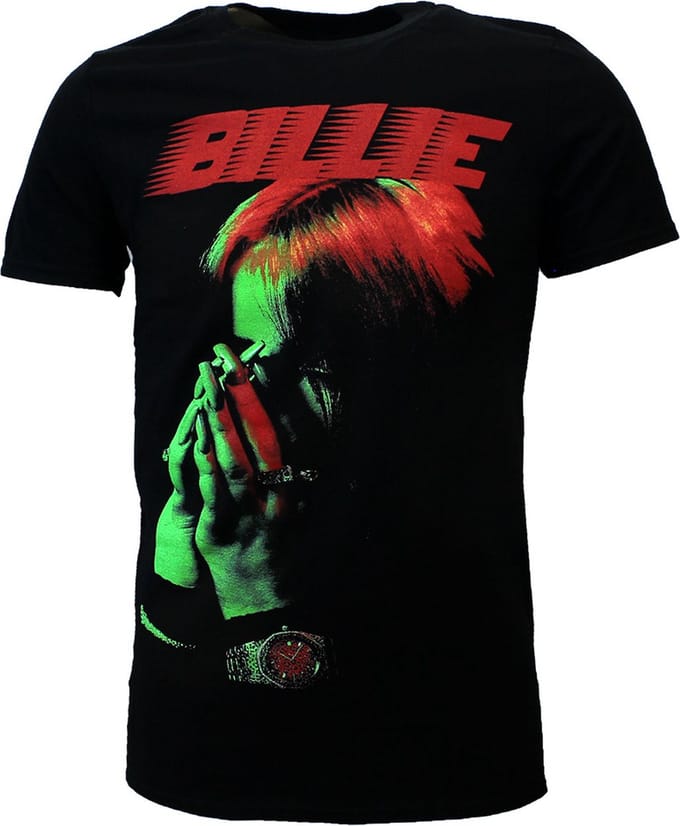 Billie Eilish Hands Face Neon T-Shirt - Officiële Merchandise - L
