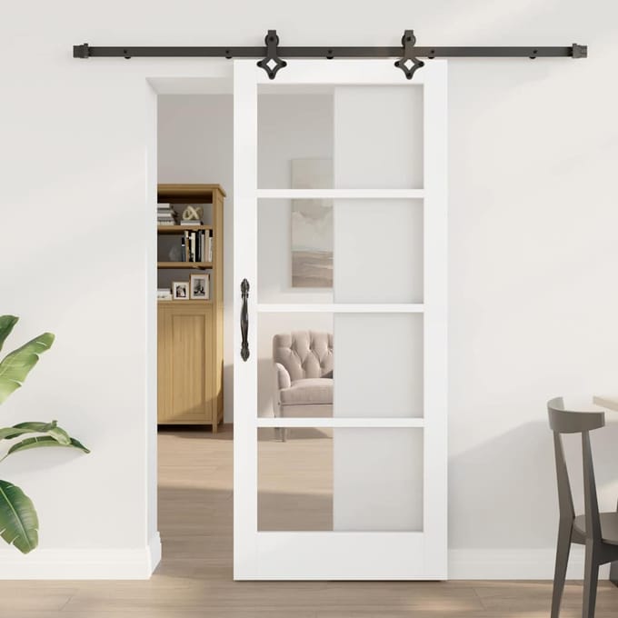 vidaXL - Schuifdeur - ORKDAL - 83 - x - 202 - cm - Massief - grenenhout - en - glas
