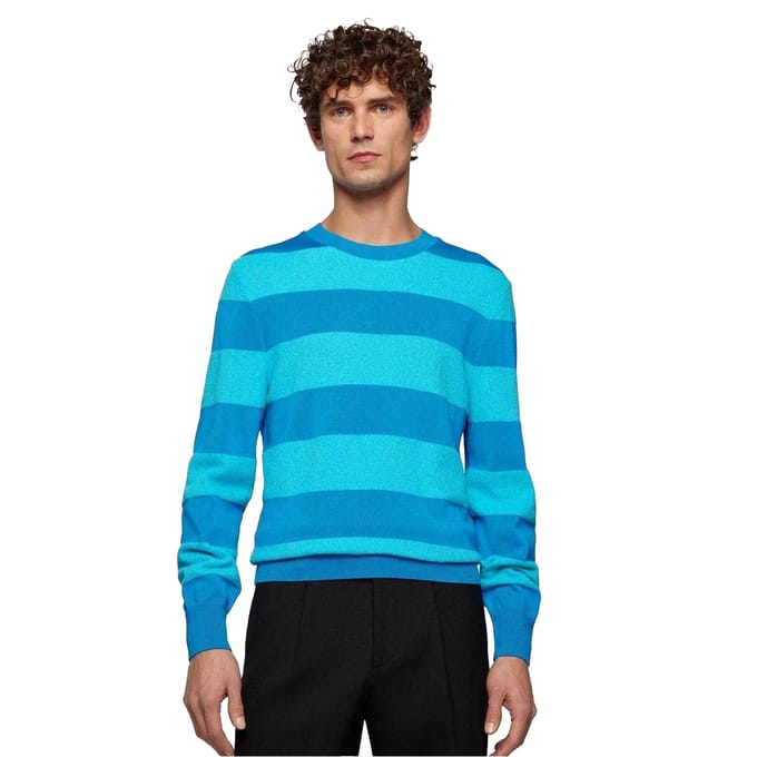Boss Heren Eromeo Horizontale Streep Regular Trui (Helder Blauw)