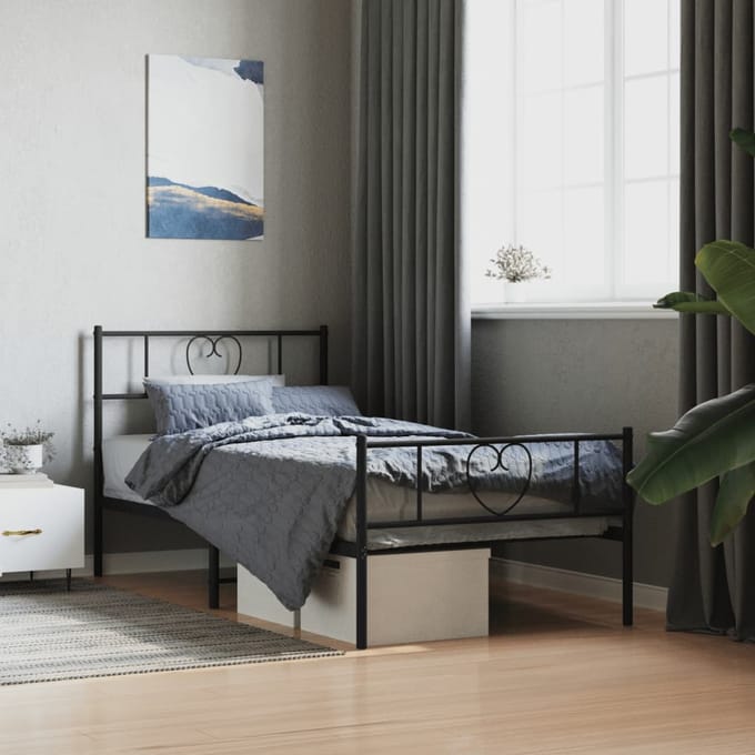 vidaXL - Bedframe - met - hoofd- - en - voeteneinde - metaal - zwart - 90x190 - cm