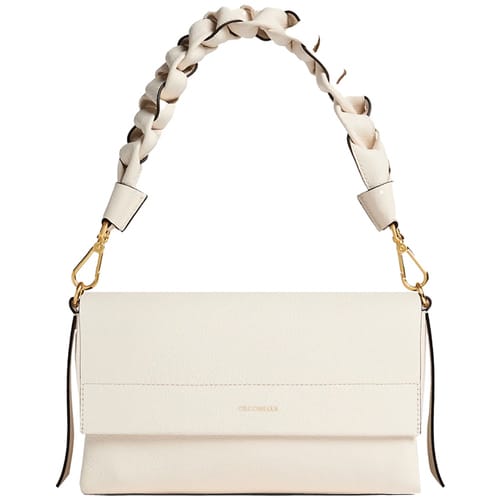 COCCINELLE Leren schoudertas Boheme Grana Double Shoulder Bag Pearl / Cognac crème
