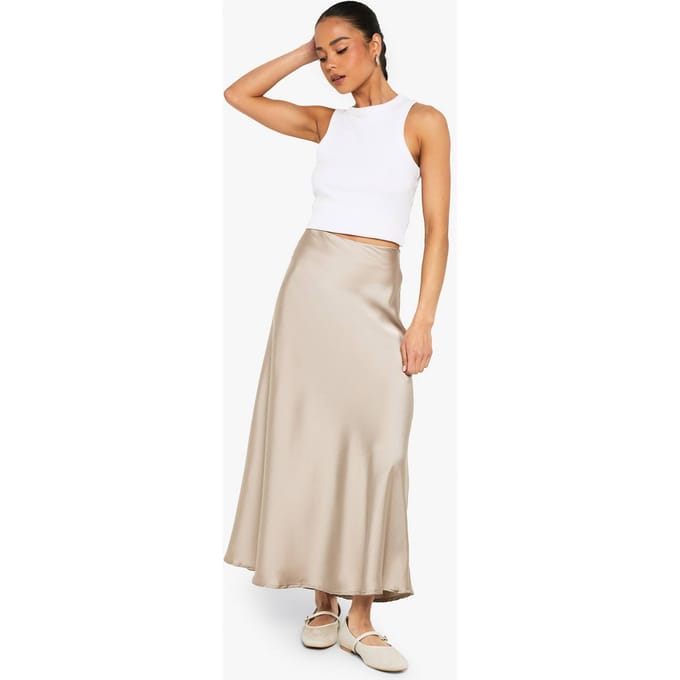 boohoo Dames Satijn Midaxi Rok | Taupe | Maat: 38