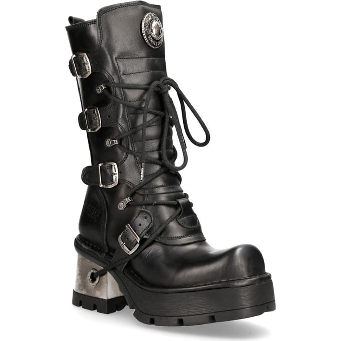 New Rock leren gothic halfhoge kuitlaarzen voor dames-373-S33