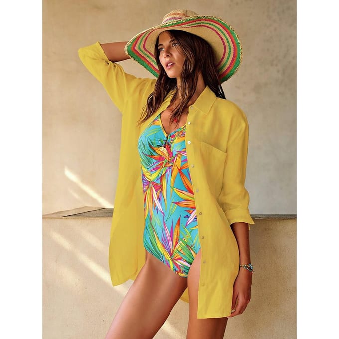 Lange blouse 100% linnen Van Peter Hahn geel