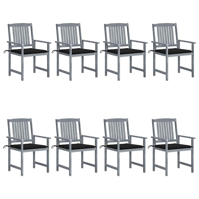 vidaXL - Tuinstoelen - 8 - st - met - kussens - massief - acaciahout - grijs