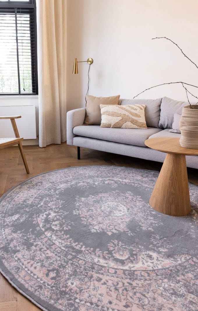 Rond Vintage Vloerkleed Keshan Grijs - Rond 190 Ø - (L)