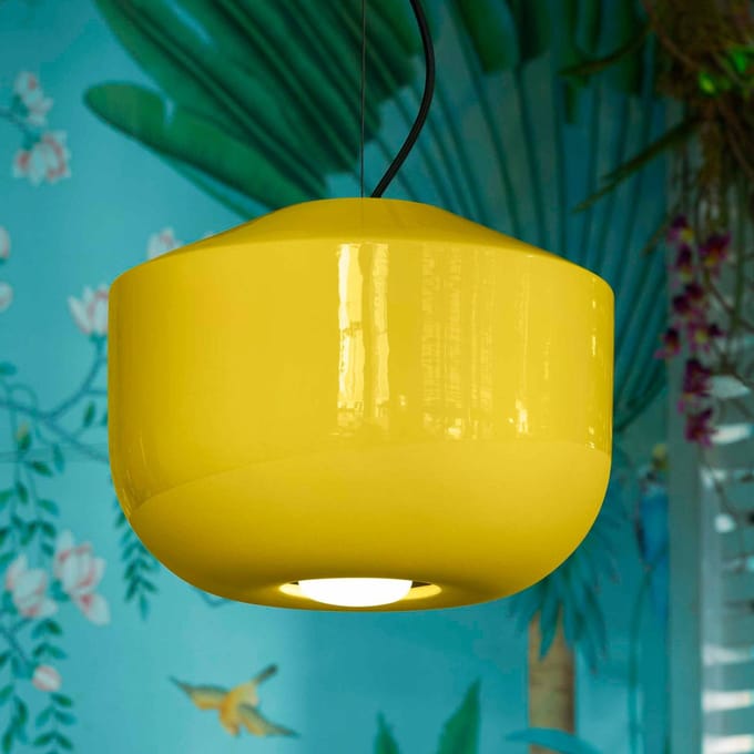 Ferroluce Hanglamp Bellota van keramiek, Ø 35 cm, geel
