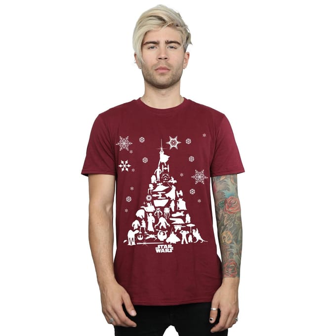 Star Wars Heren Kerstboom T-Shirt (Bourgondië)