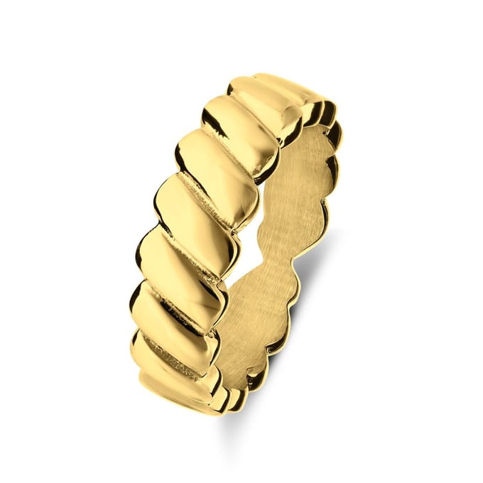 Lucardi Dames Stalen goldplated ring ribbels - Ring - Staal - Goudkleurig - 19 / 60 mm