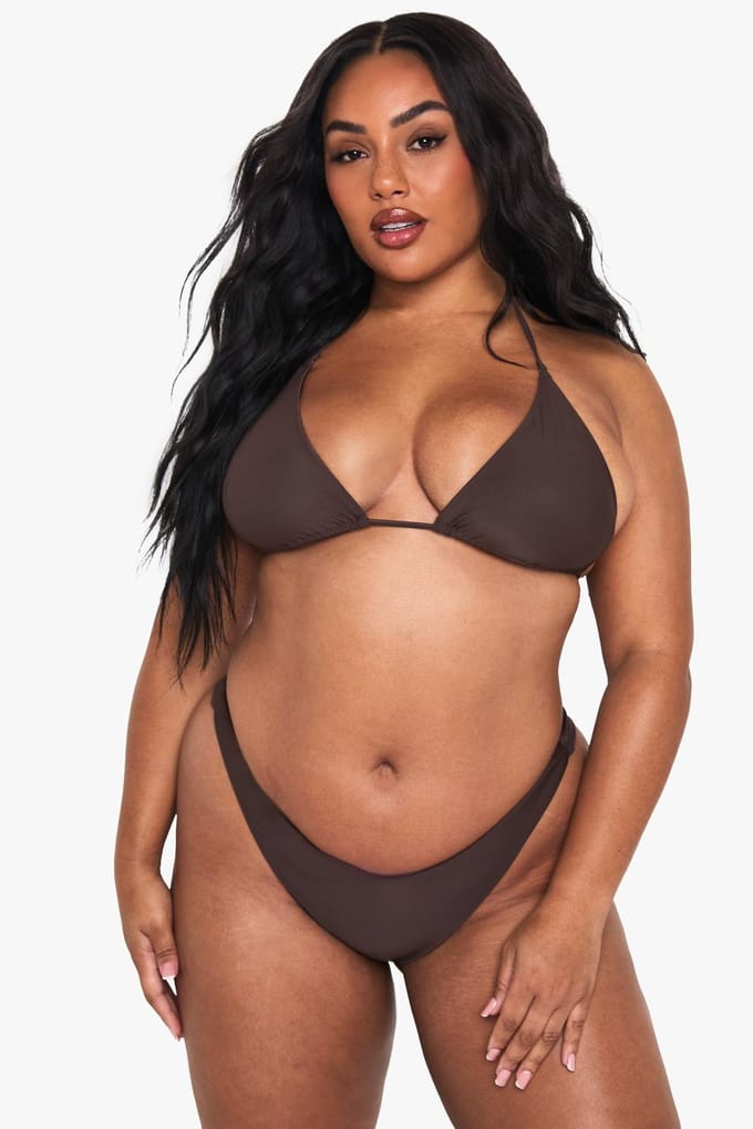boohoo Dames Plus Swimwear Essentials V-Front Slip | Chocolate | Maat: 28