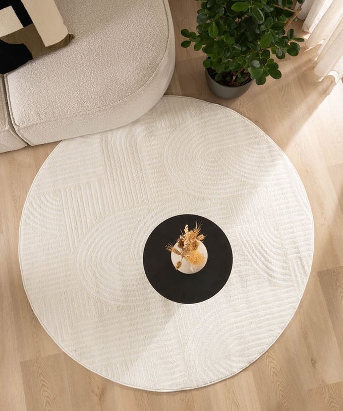 Scandinavisch vloerkleed rond - Contour Bend crème 300