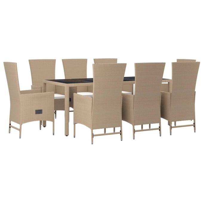 vidaXL - 9-delige - Tuinset - met - kussens - poly - rattan - beige
