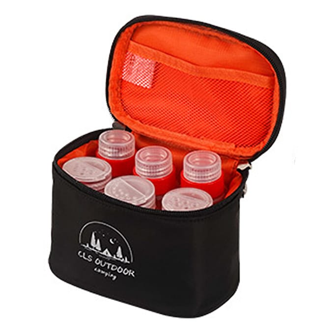 Ensemble de conteneurs à épices de camping portables en plastique multifonctions vides avec sac de rangement marron