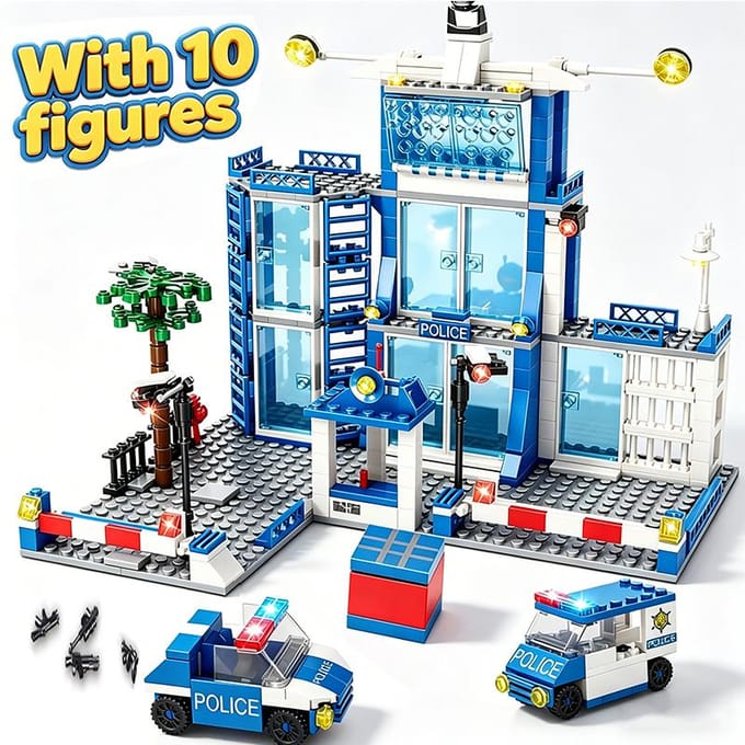 Auto-assemblage Haute Qualité Police Espace Installation Haute Qualité Bâtiment Haute Qualité Blocs Kit de Collection Haute Qualité Urbain Bâtiment conception blue