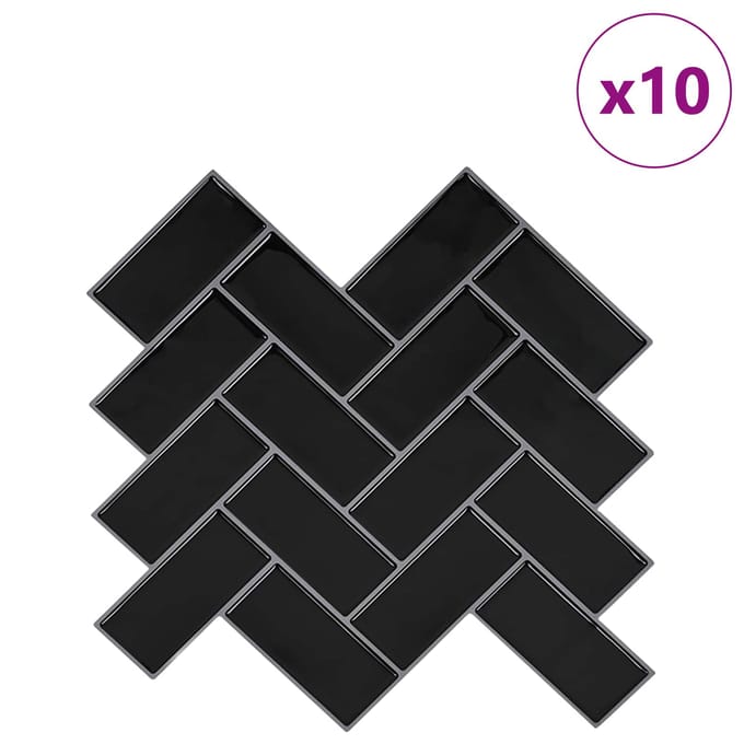 vidaXL - Visgraat - Tegel - 10 - st - Zwart - 30 - x - 30 - cm - Polyurethaan - en - PET