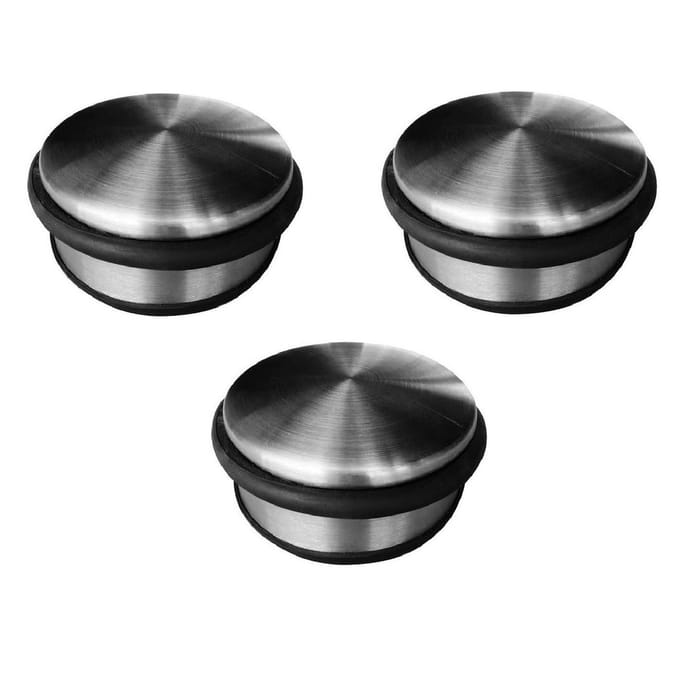 Pakket van 3x stuks RVS deurstoppers rond - 4,5 x 11 cm - 1 kg - deurstop