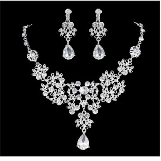 3-delige Dames Sieradenset Bloem Ketting Oorbellen Bruids Bruiloft Accessoires white