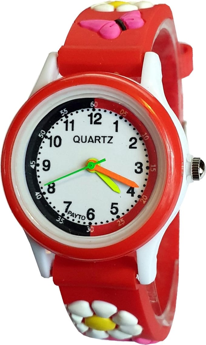 Fako® - Kinderhorloge - 3D - Bloemetjes - Rood