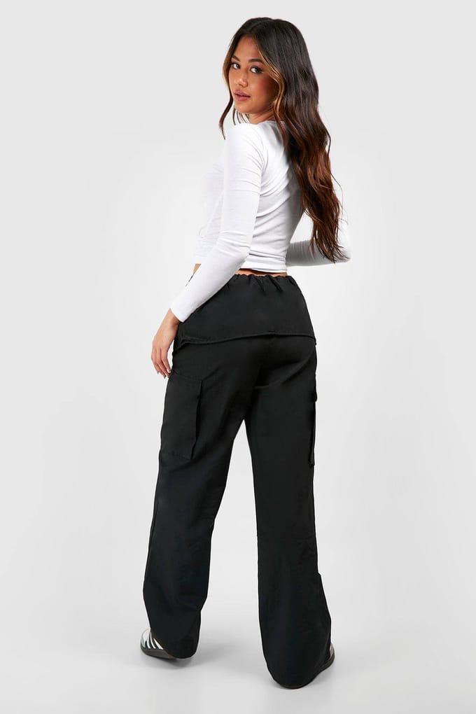boohoo Dames Parachutebroek met overlay tailleband | Zwart | Maat: 42