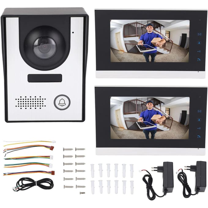 Système de Sonnette Vidéo Filaire Vision Nocturne Infrarouge Déverrouillage à Distance Caméra de Sonnette Vidéo avec 2pcs 7