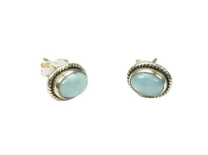 Zilveren knop oorbellen Larimar 925 zilver