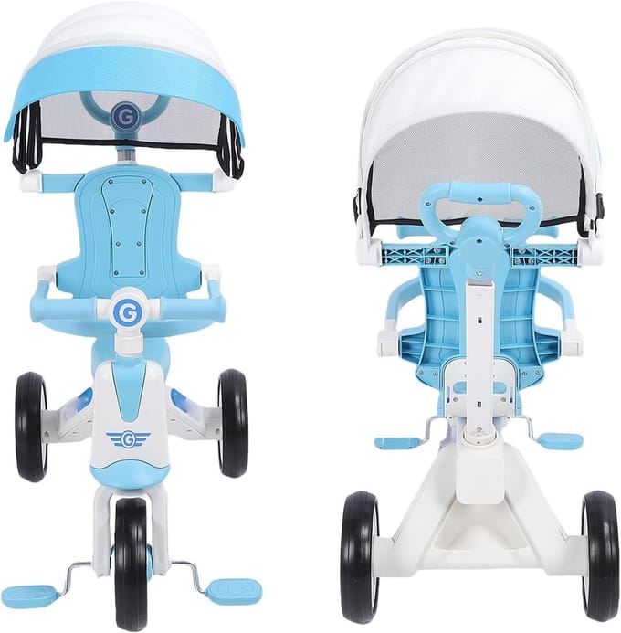 Kinder Driewieler - Loopfiets Duwfiets - Buiten Spelen - Verstelbare Duwstang - 53x33x30 cm - Blauw