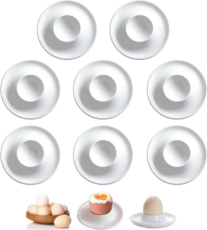Dailygoods- Eierdop Set van 8 - Kunststof Eierhouder - Witte Eierdoppen - Perfect voor Ontbijt - Cadeau-ideeën - Tijdloos Design