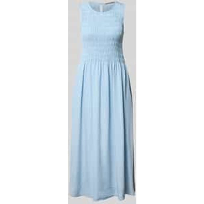 midi-jurk met smokdetails en ronde hals