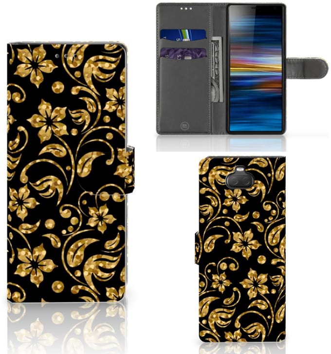 Sony Xperia 10 Hoesje Gouden Bloemen