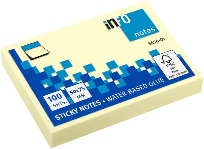 Info sticky notes - 100 vel - 50x75mm - geel - IN-5656-01