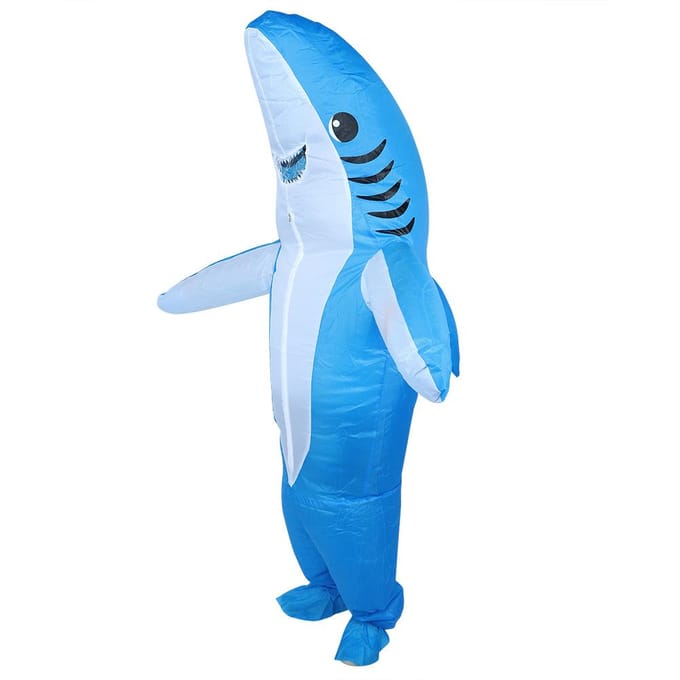 Innovatief 190T Waterdicht Polyester Doek Opblaaskostuum voor Festivals Halloween FeestBlauwe Haaien Vorm X128 white