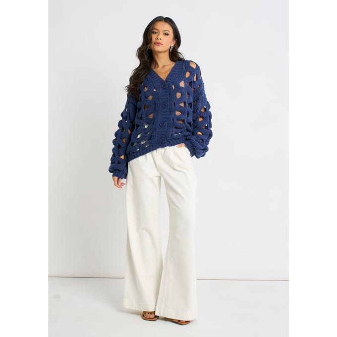 Marineblauw grof gebreid vest