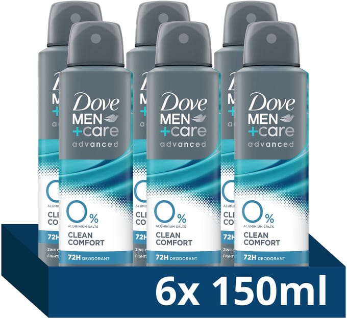 Dove Men+Care - Advanced 0% Deodorant Spray - Clean Comfort - 6 x 150 ml