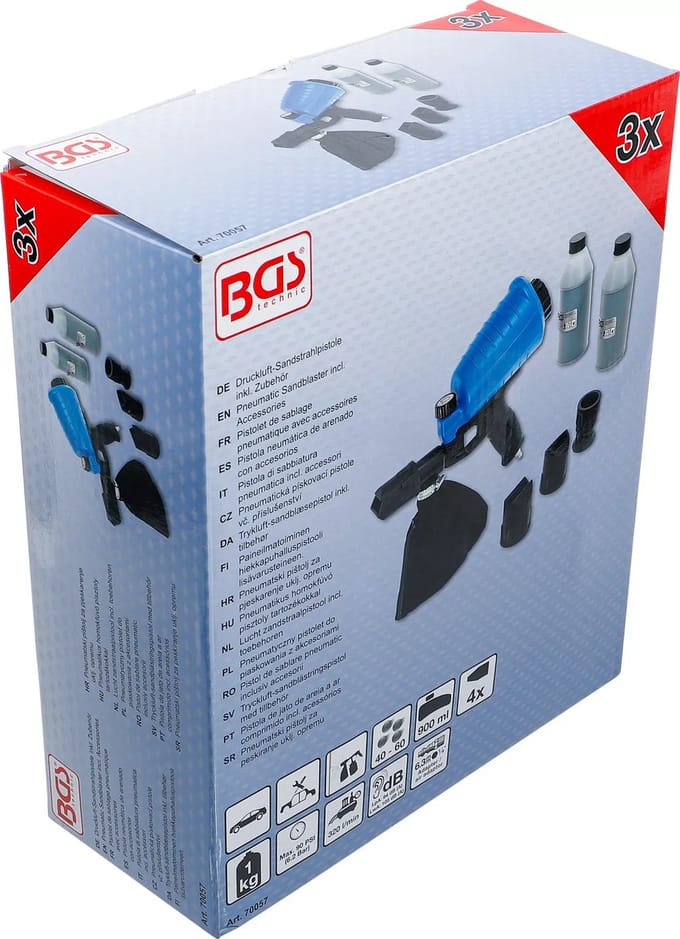 BGS Lucht zandstraalpistool incl. toebehoren - 3 delig