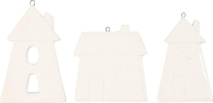 Hangende ornamenten, h: 7,6-9,7 cm, dikte 0,6 mm, 18 stuks, wit