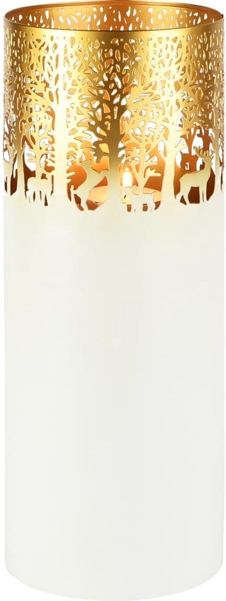 Dekoratief | Windlicht 'Wild Forest', wit/goud, metaal, 15x15x39cm | A258195