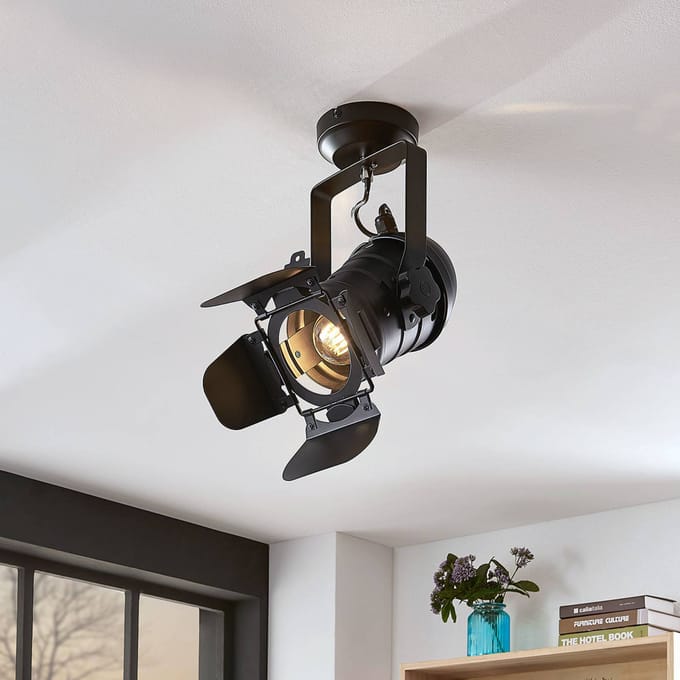 Lindby - plafondlamp - 1licht - Metaal - H: 38 cm - E27 - zwart