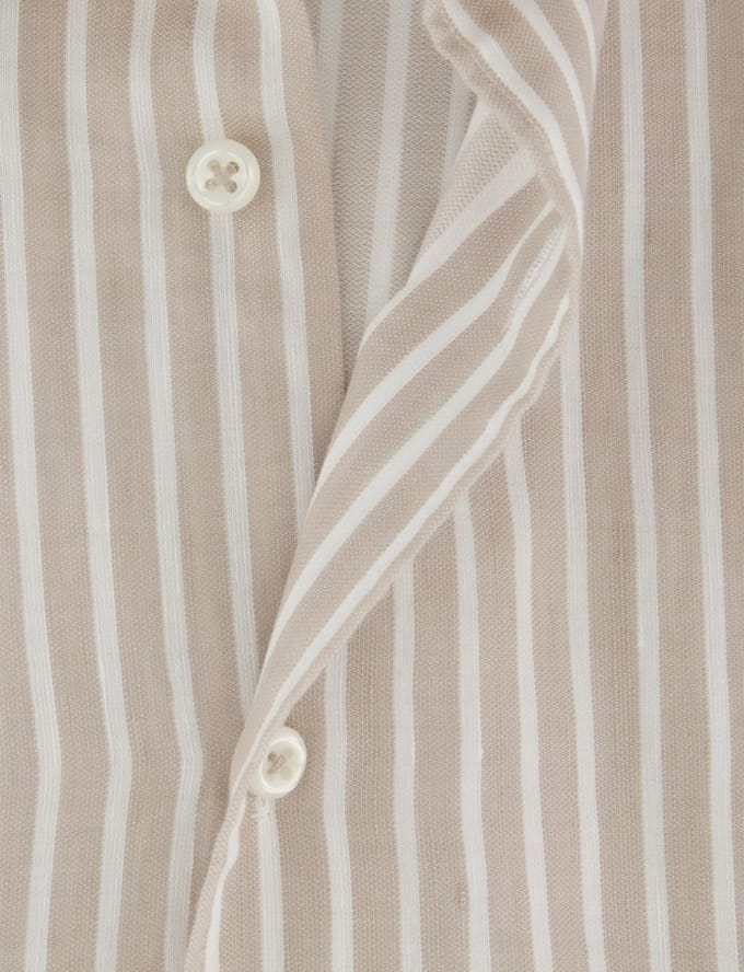 Katoen linnen overhemd beige gestreept Eterna 1863 Modern Fit