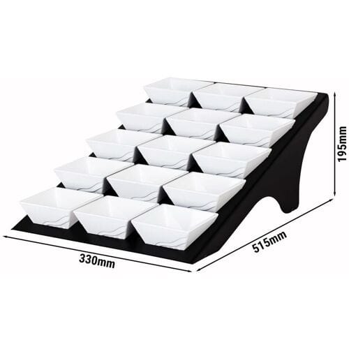 GGM Gastro Buffetstandaard - zwart gecoat RVS & melamine - rechthoekig - 330x515mm - Hoogte: 195mm - incl. 15 melamineschaaltjes 90x90mm zwart