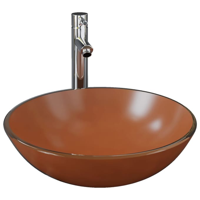 vidaXL - Wastafel - met - kraan - en - pop-up - afvoer - gehard - glas - bruin