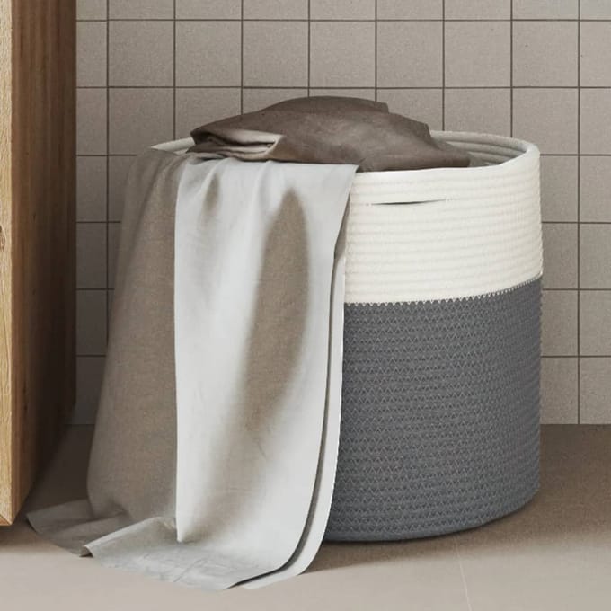 vidaXL - Opbergmand - Ø - 40x35 - cm - katoen - grijs - en - wit