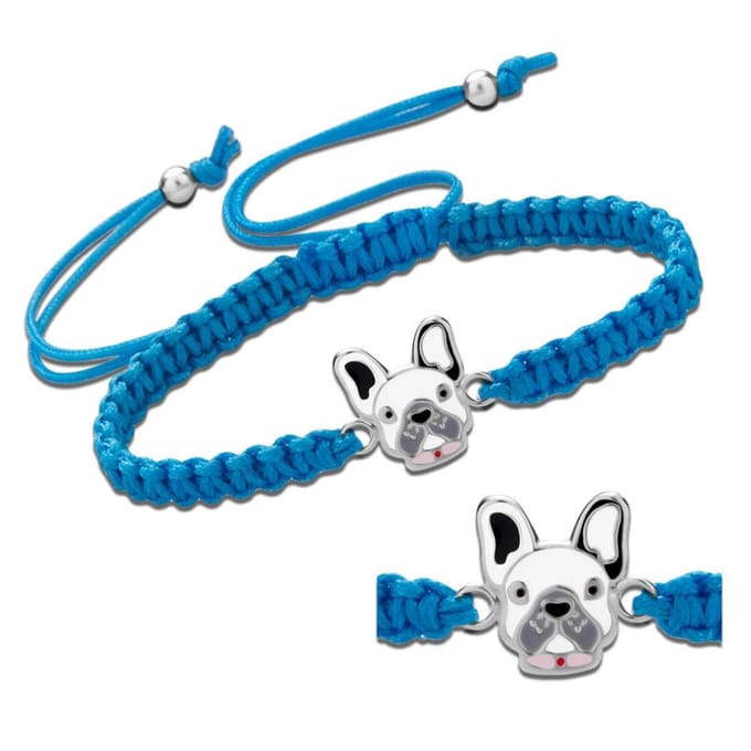 Armband meisje - katoen - zilveren hondje - 14 cm