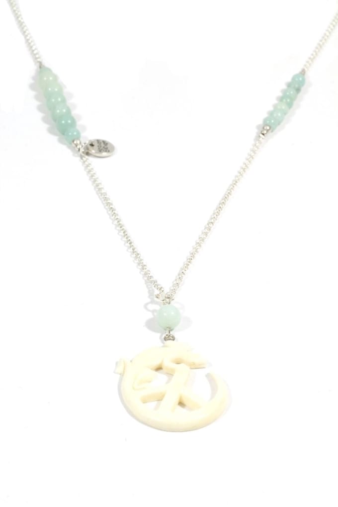 Heaven Eleven dames Ketting zilver plating - amazoniet kralen - wit hertegewei ibiza peace