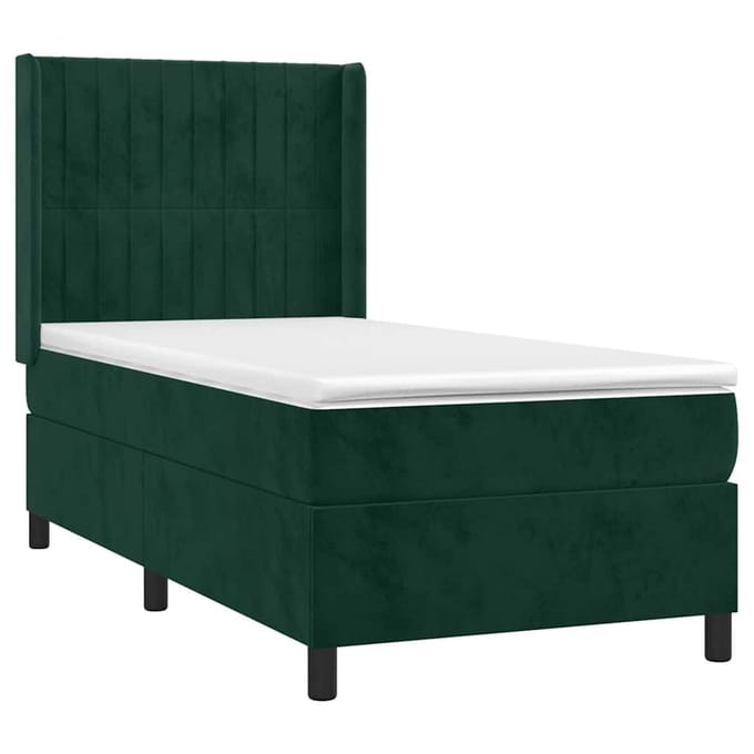 vidaXL - Boxspring - met - matras - fluweel - donkergroen - 90x190 - cm