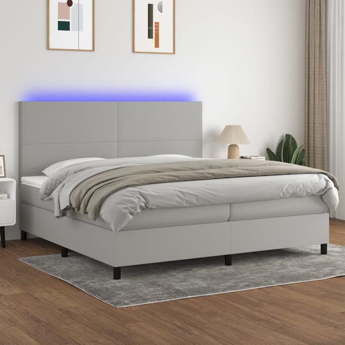 vidaXL - Boxspring - met - matras - en - LED - stof - lichtgrijs - 200x200 - cm